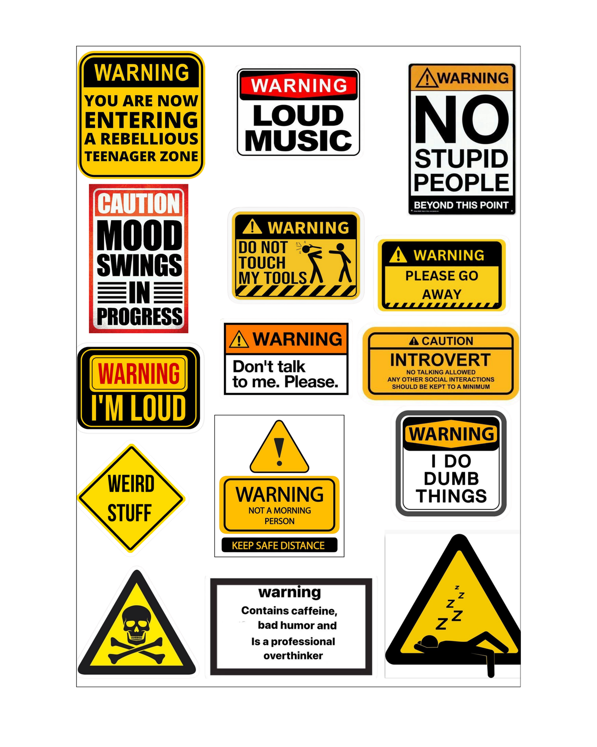 Sarcastic Warning Themed Stickers